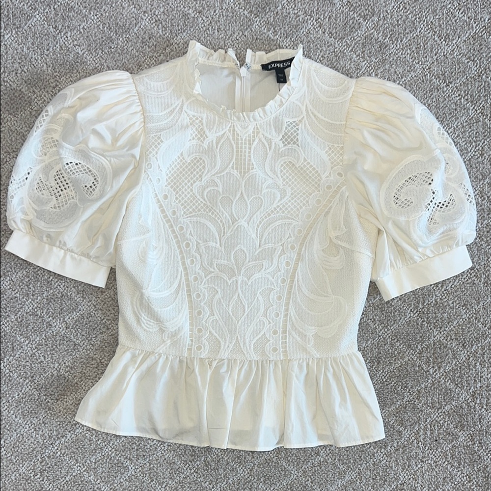 Express White Lace Puff Sleeve Top
